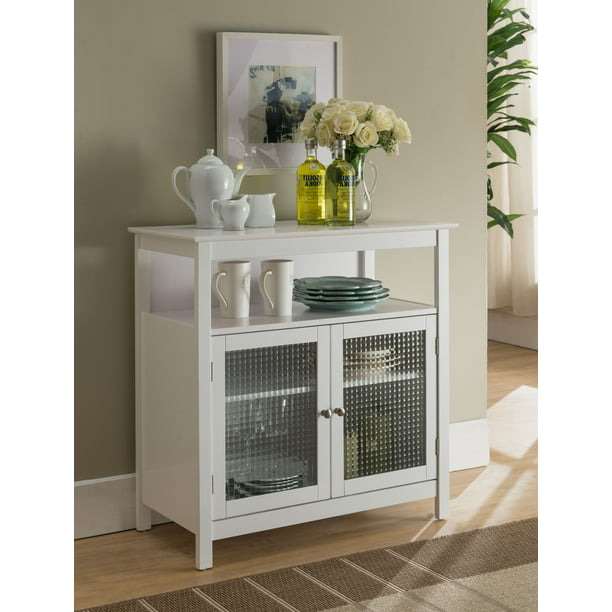 Ezra White Wood Contemporary 2 Door, Kings Brand Kitchen Storage Cabinet Buffet With Glass Doors White