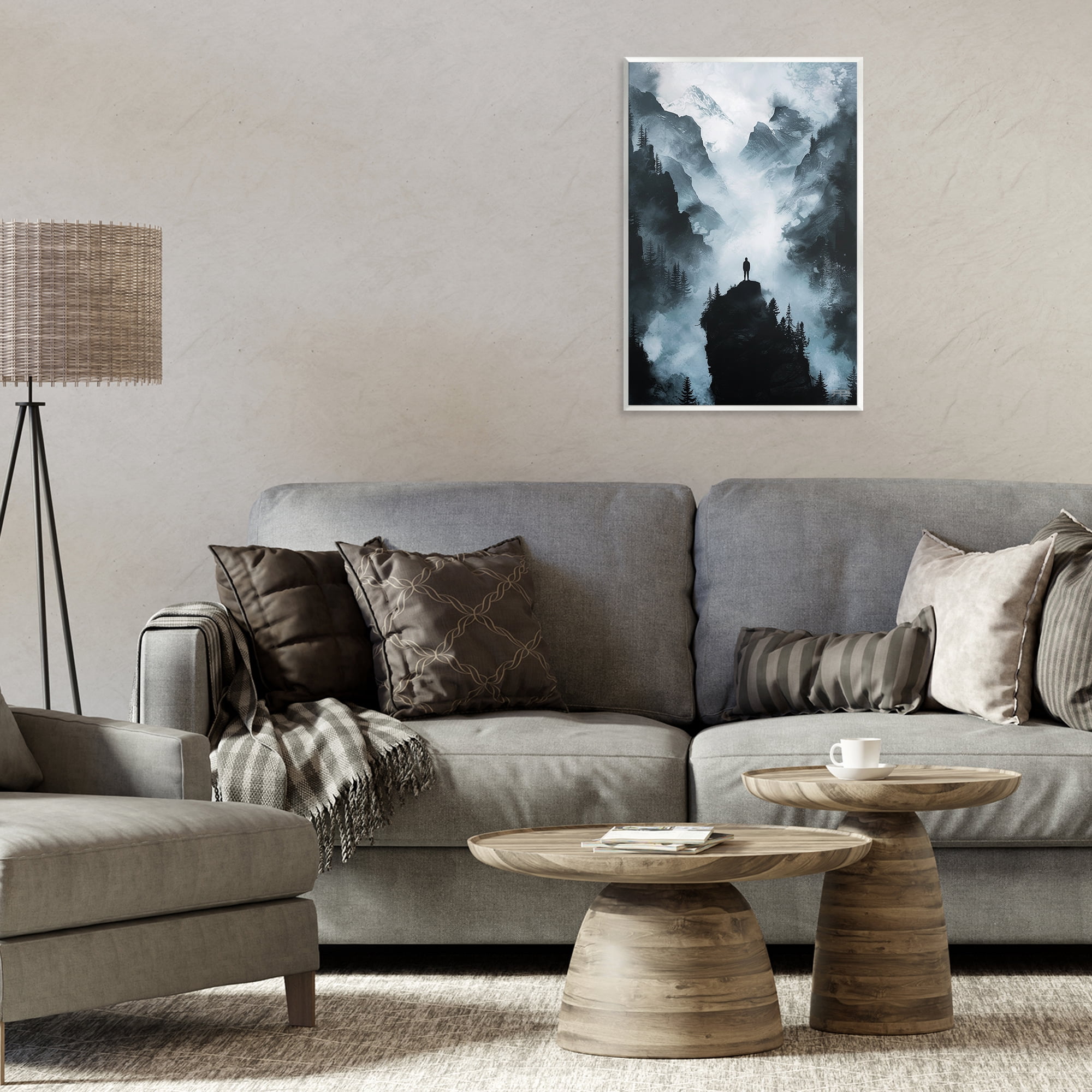Stupell Industries Man on Intense Cliff Landscape & Nature Painting Unframed Art Print Wall Art, 13 x 19