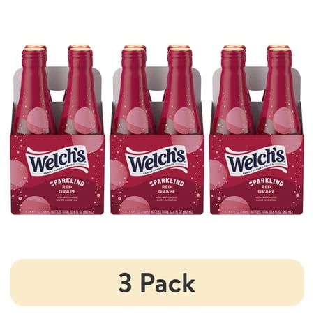 (3 pack) Welch's Non-Alcoholic Sparkling Juice Cocktail, Red Grape, 8.4 fl oz Bottle 4 Pack