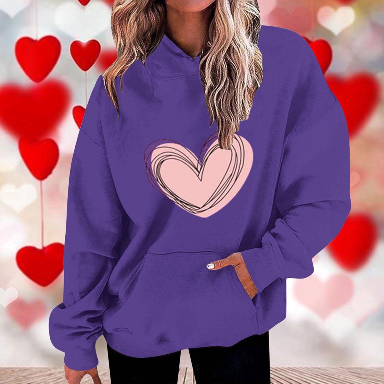 yoeyez Oversized Sweatshirt for Women Heart Print Spring Hoodie