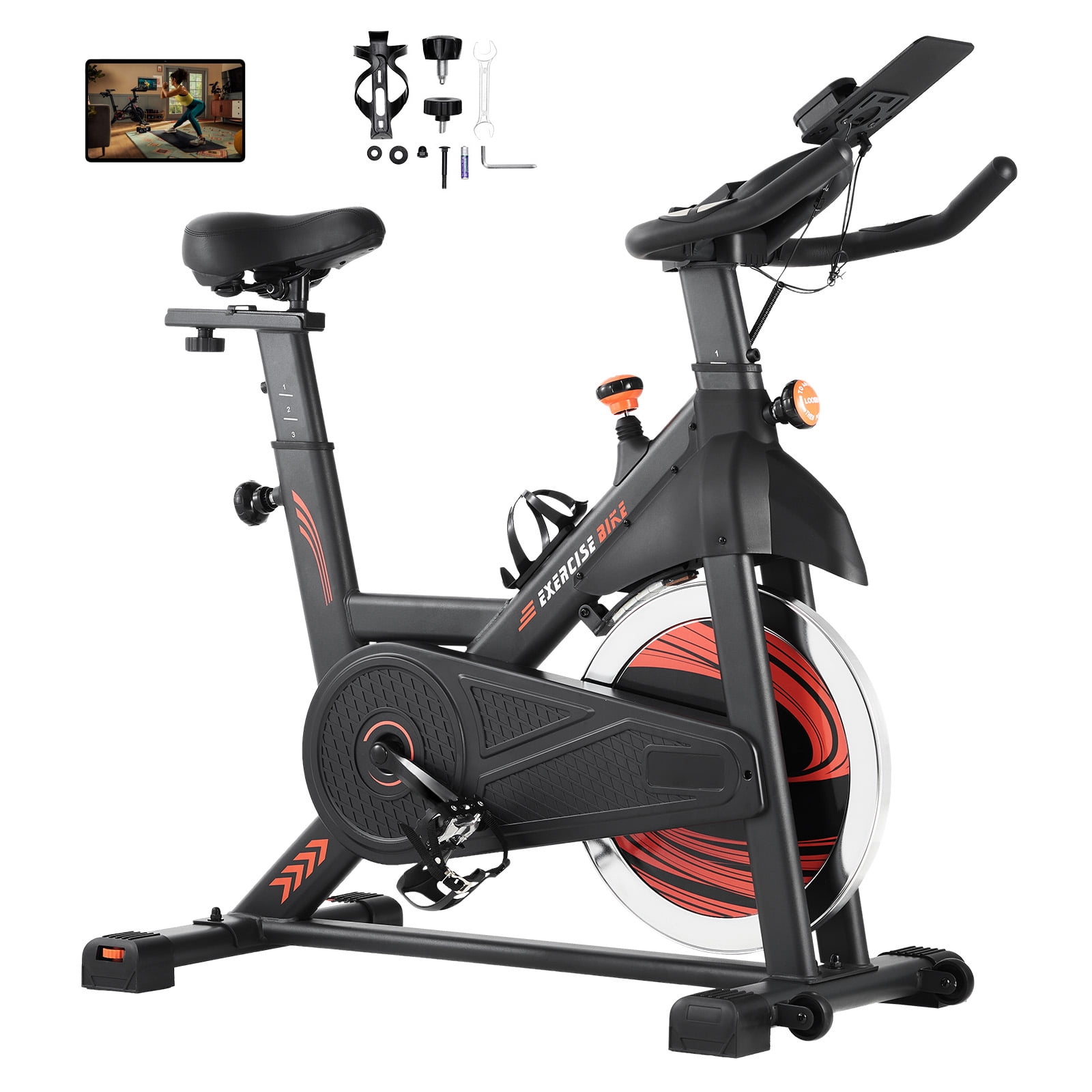 KFFKFF Fitness Bicycle, Home Cardio Adjustable Resistance Trainer, Quiet Belt-Driven Cycle, with Soft Seat, LCD Display, and Durable Flywheel for Indoor Workouts