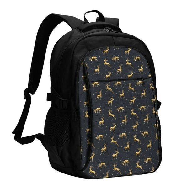 Easygdp Christmas Deers Mochila para Laptop de Viaje con Puerto USB, Mochila para Laptop con Puerto de Carga USB para Mujeres y Hombres