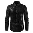 thumbnail image 7 of SeCaotees Men's Men's Long‑Sleeve Button‑Down Dress Shirt Turn‑Down Collar Glossy Splice Fabric Slim Fit For Party Nightclub Formal Occasion Shirts Black,L, 7 of 7