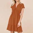 thumbnail image 6 of Lovskoo 2024 Spring Dresses for Women 2024 Dresses Short Sleeve V Neck Drawstring Casual Ruffle A-Line Mini Dress Brown-2XL, 6 of 9
