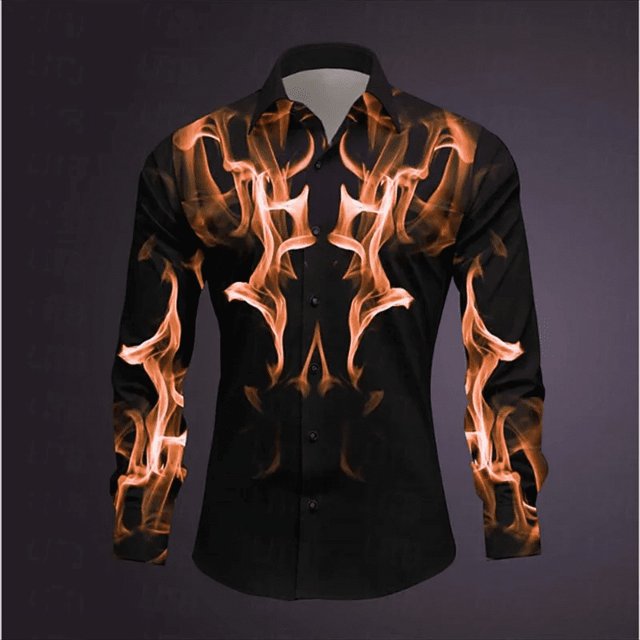 Camisa de manga larga con solapa de primavera para uso diario con diseño abstracto colorido y bloques de color para hombre, cómoda y suave, con botones a la moda