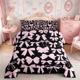 thumbnail image 2 of Meiyoeat Chic Bow Print Full Size Comforter Sets 3-Piece, Minimalist Silhouette Pattern Bedding Comforter Set, Pink Black,Black Reversible, 2 of 6