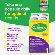 Culturelle Probiotics Digestive Support Daily Supplement, Made with Prebiotics, Promotes Gut Health for Adults, 30 Count