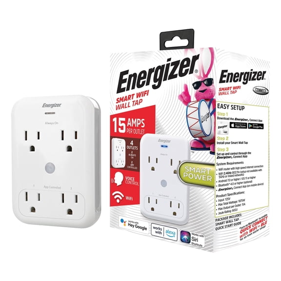 Energizer Connect Smart Wi-Fi 4-Outlet Wall Tap
