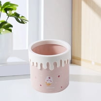 AuroraX Cute Desk Small Trash Can with Removable Liner Ring 1.9L Pink Stylish Ice Cream Pattern Wastebasket Art Deco Plastic Round Trash Bin for Dormitory Livingroom Office
