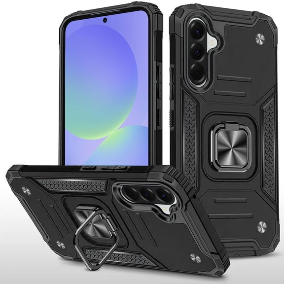 For Samsung Galaxy A37 / A36 Robust Magnetic Kickstand Hybrid Case Cover - Black