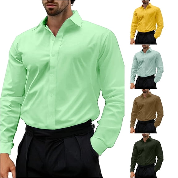 Gunia Big And Tall T Shirts For Men Dress Shirt Classic Fit Business Casual Formal Comfortable Stretch Tops Mens T-Shirts Light Green 2Xl