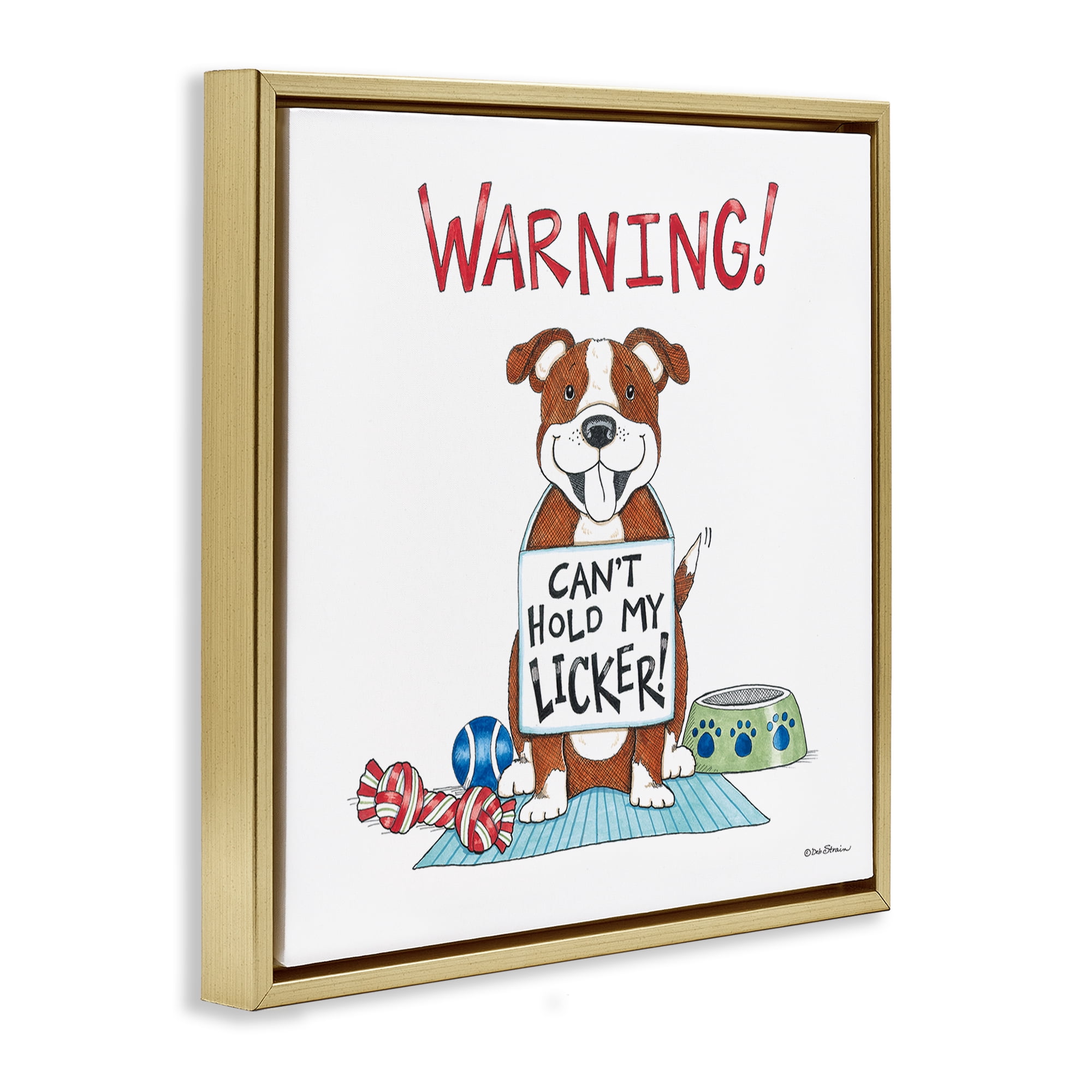 Stupell Industries Funny Can't Hold Licker Dog Animals Painting Gold Floater Framed Canvas Art Print Wall Art, 25 x 25