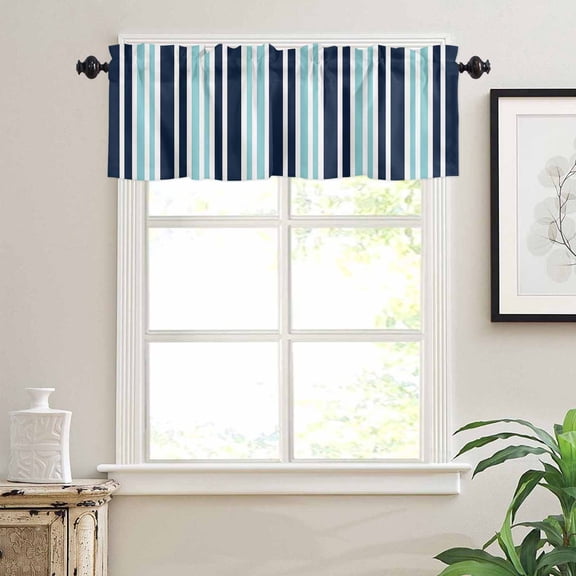 Stripe Window Valances for Kitchen, Turquoise Blue Contrast Abstract Minimalist Rod Pocket Valances Windows Treatments Curtains for Living Room Bathroom Bedroom Decoration 60" x 18"