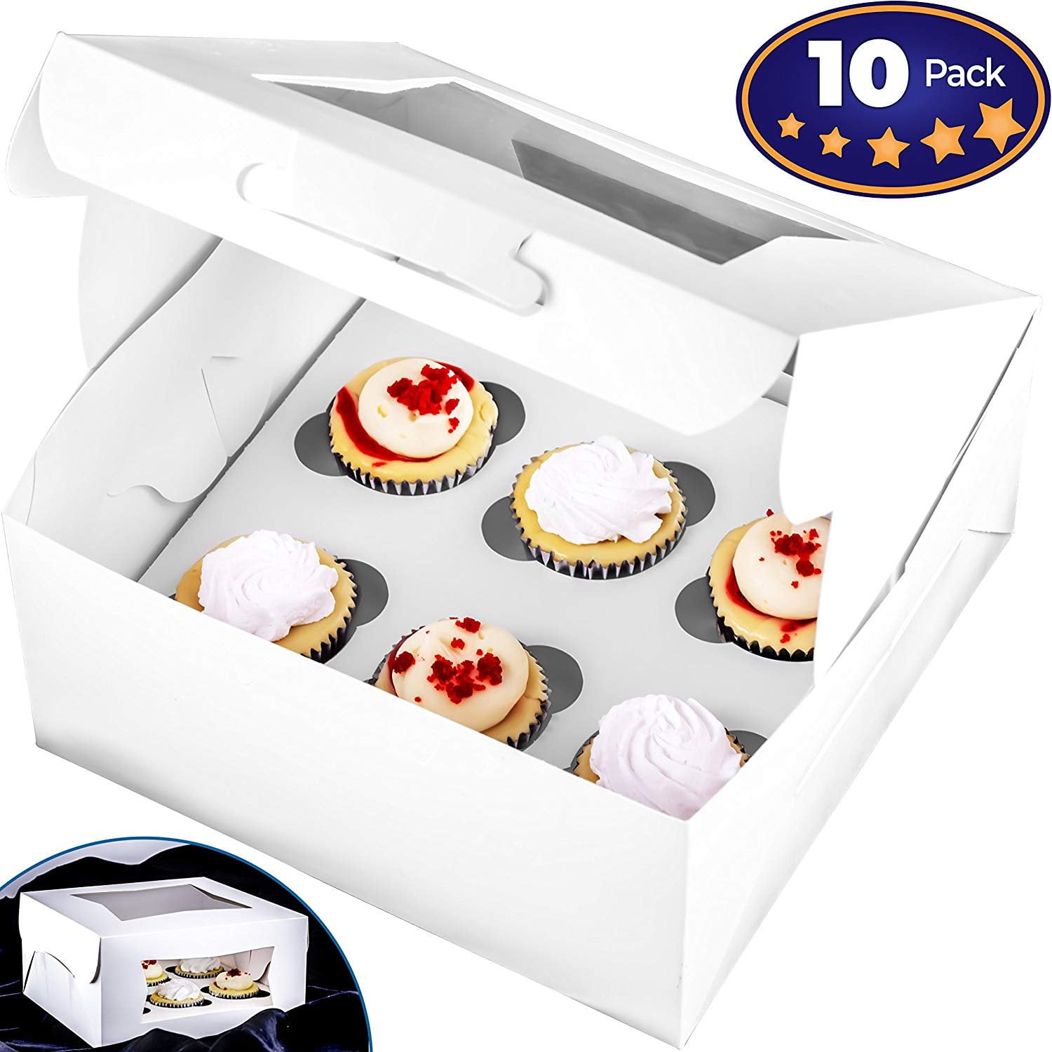 Pro-Quality Bakery Boxes for 6 Cupcakes with Display Window & Cupcake
