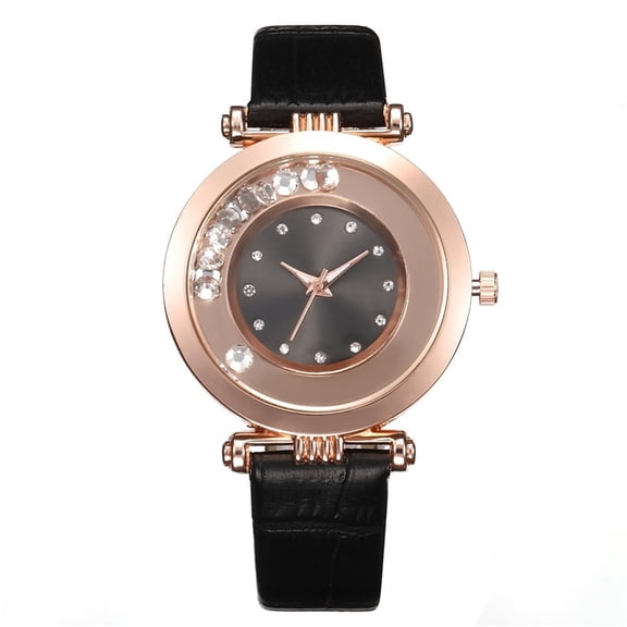 Guodhu Womens Watch Analog Quartz Thin Leather Strap Small Dia Crystal Accented Watches for Women Gifts