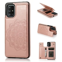 Dteck Flower Patterned Wallet Case For Samsung Galaxy A51 4G (6.5 inches),Magnetic Leather Card Holder Case Kickstand Shockproof Rubber Back Phone Cover,Rosegold
