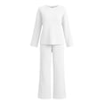 thumbnail image 5 of BRELIL Women's Ribbed Knit Two Piece Lounge Set Round Neck Long Sleeve Pullover Top Wide Leg Pants Casual Loungewear Solid Loose Fall Matching Outfits Travel Tracksuit, White 2XL, 5 of 5