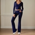 thumbnail image 2 of Conjunto de entrenamiento de 2 piezas para mujer: top corto de manga larga y pantalones de yoga con vuelta, conjunto de fitness a juego, 2 of 5