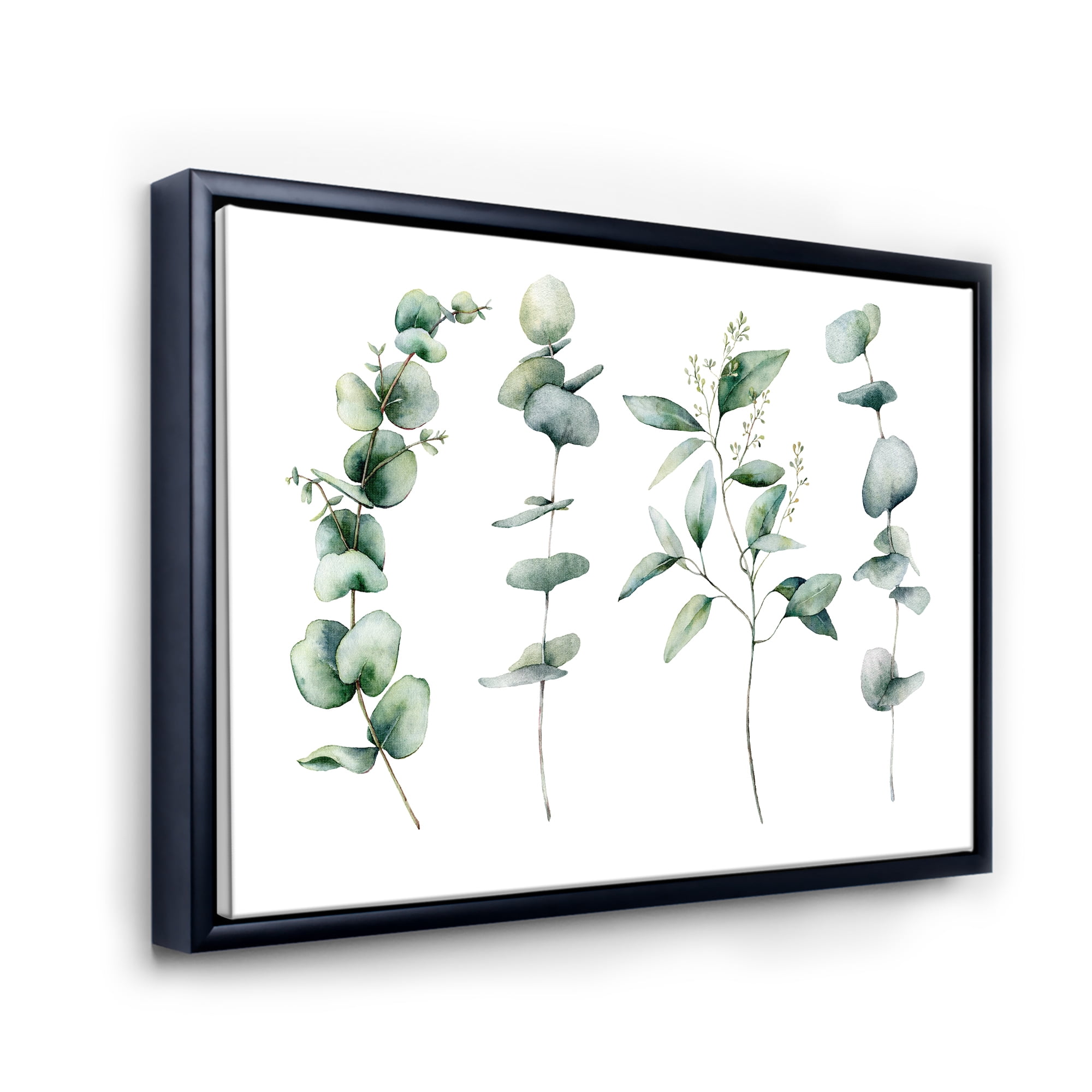 Green Eucalyptus Plant Branches I 32 in x 24 in Framed Painting Canvas Art Print, by Designart