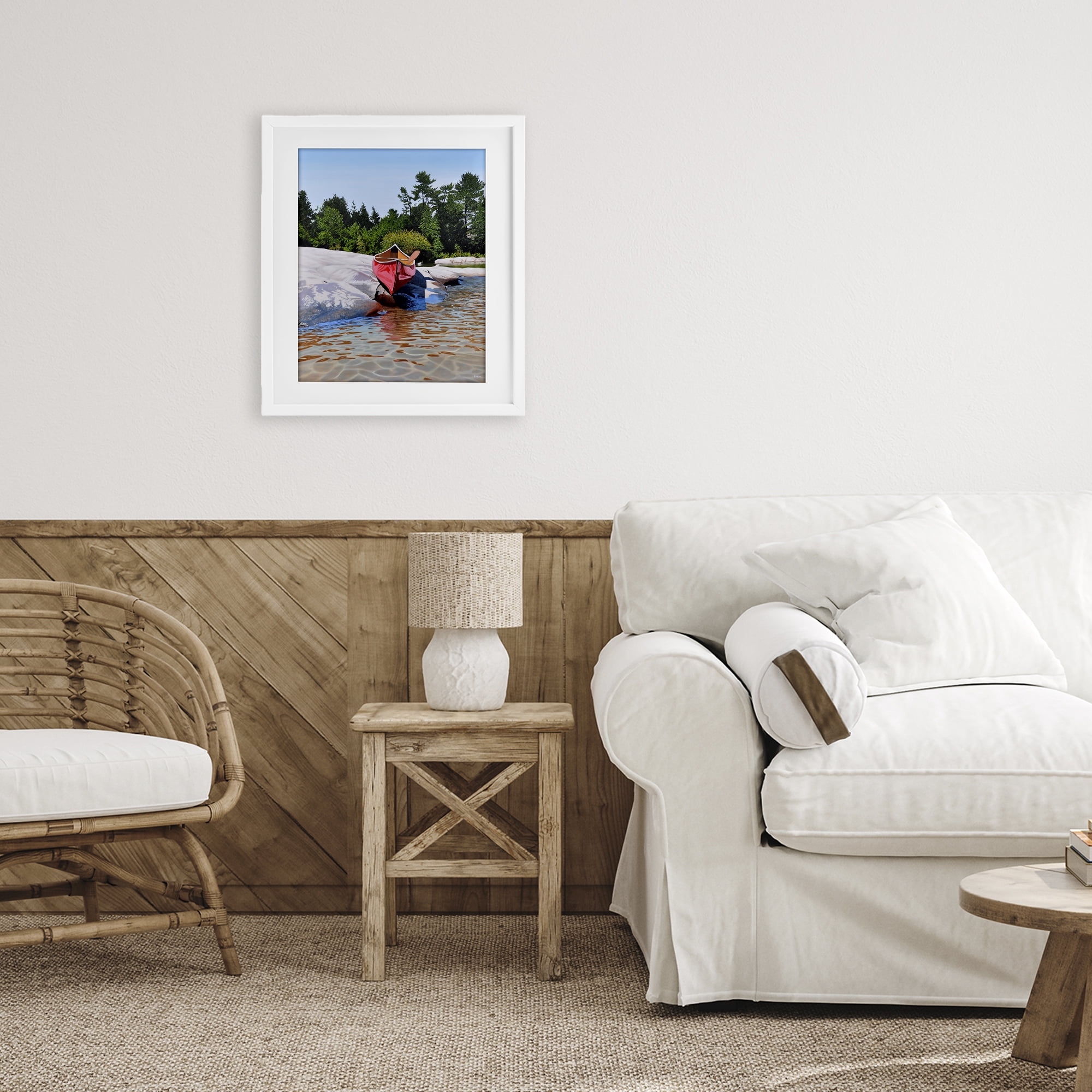 Stupell Industries Canoe at Water's Edge White Framed Print Under Glass, design by Kenneth M Kirsch