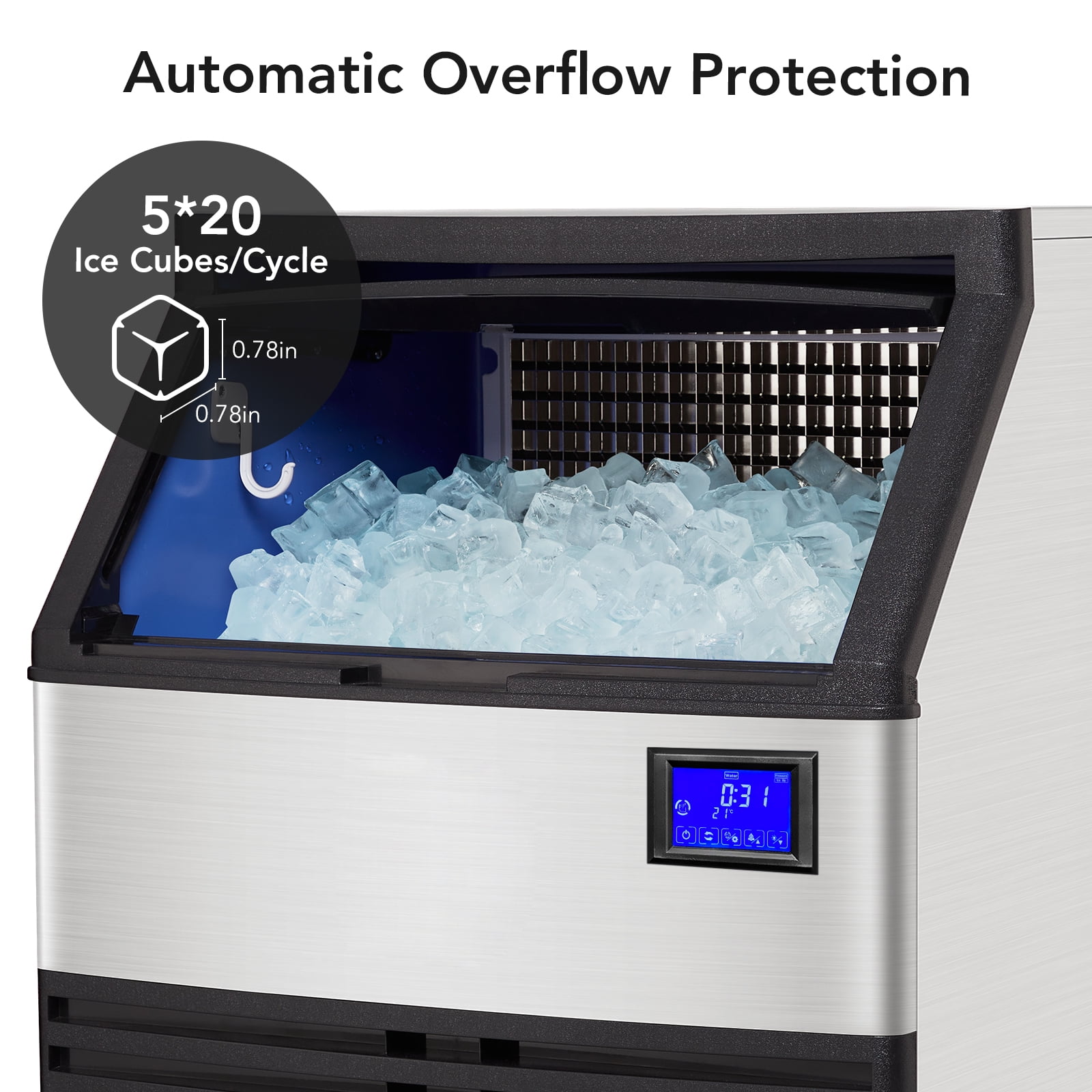 Towallmark Commercial Ice Maker, 180 Lbs/Day, Under Counter Ice Maker Machine with 100 Lbs Storage Bin and Led Digital Display, Ideal for Home, Restaurants, Bar, Office
