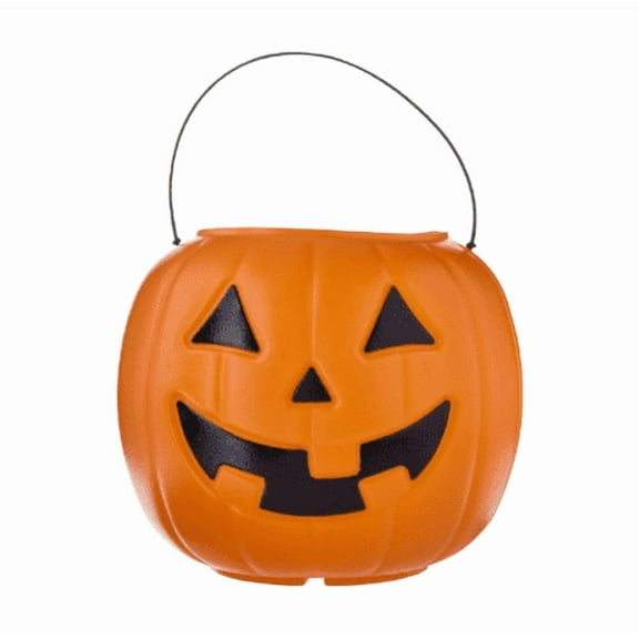 8" Halloween Plastic Pumpkin Candy Bucket with Handle for Trick-or-Treating – Jack-o'-Lantern Candy Pail for Kids (Includes Blimsy Florn)