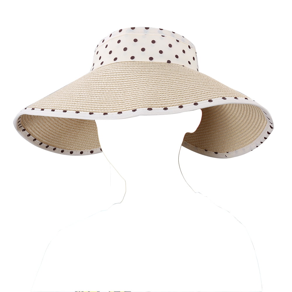 Women's and Girl's Polka Dot Straw Visor Sun Hat