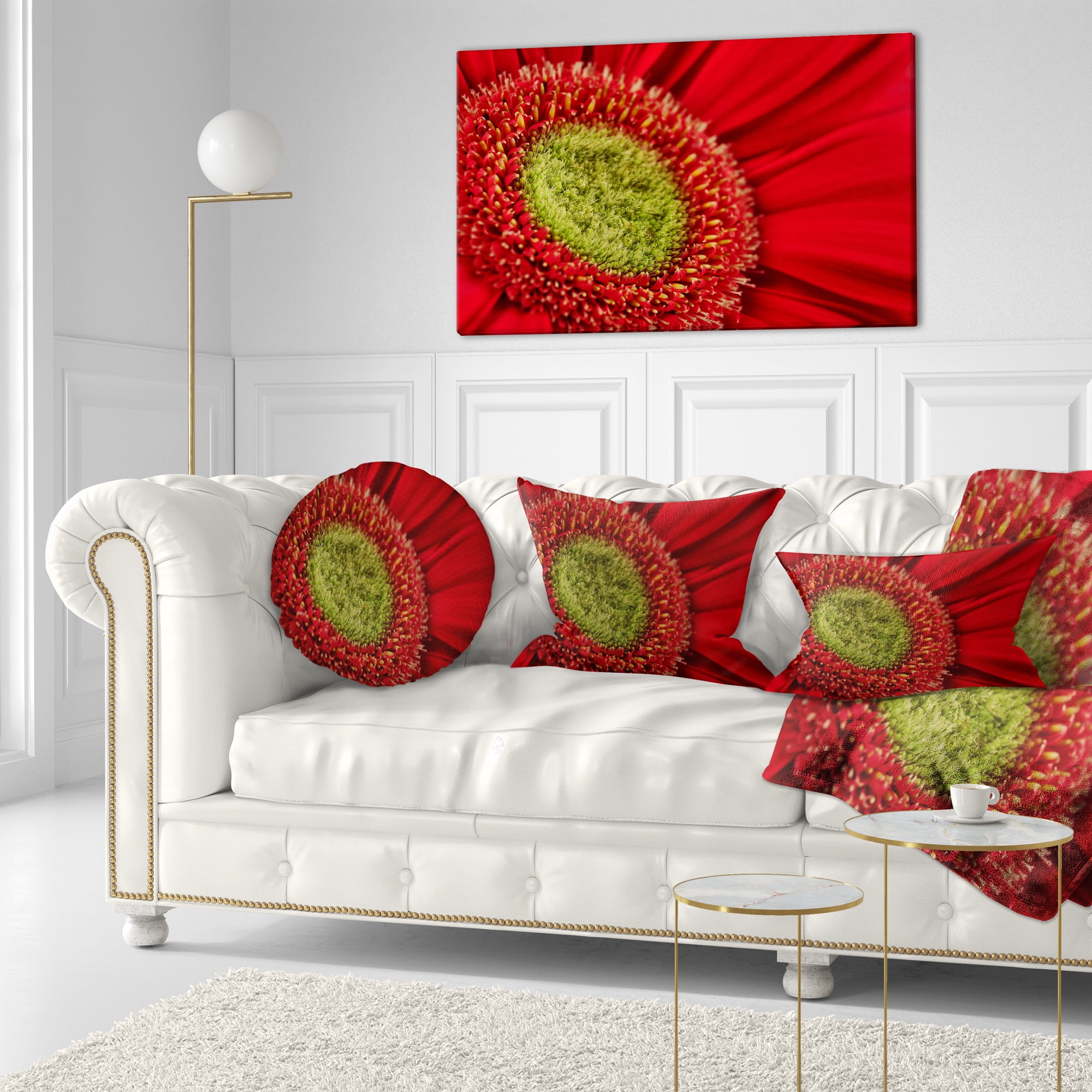 Designart Red Daisy Gerbera Flower Close up - Flowers Throw Pillowwork - 12x20