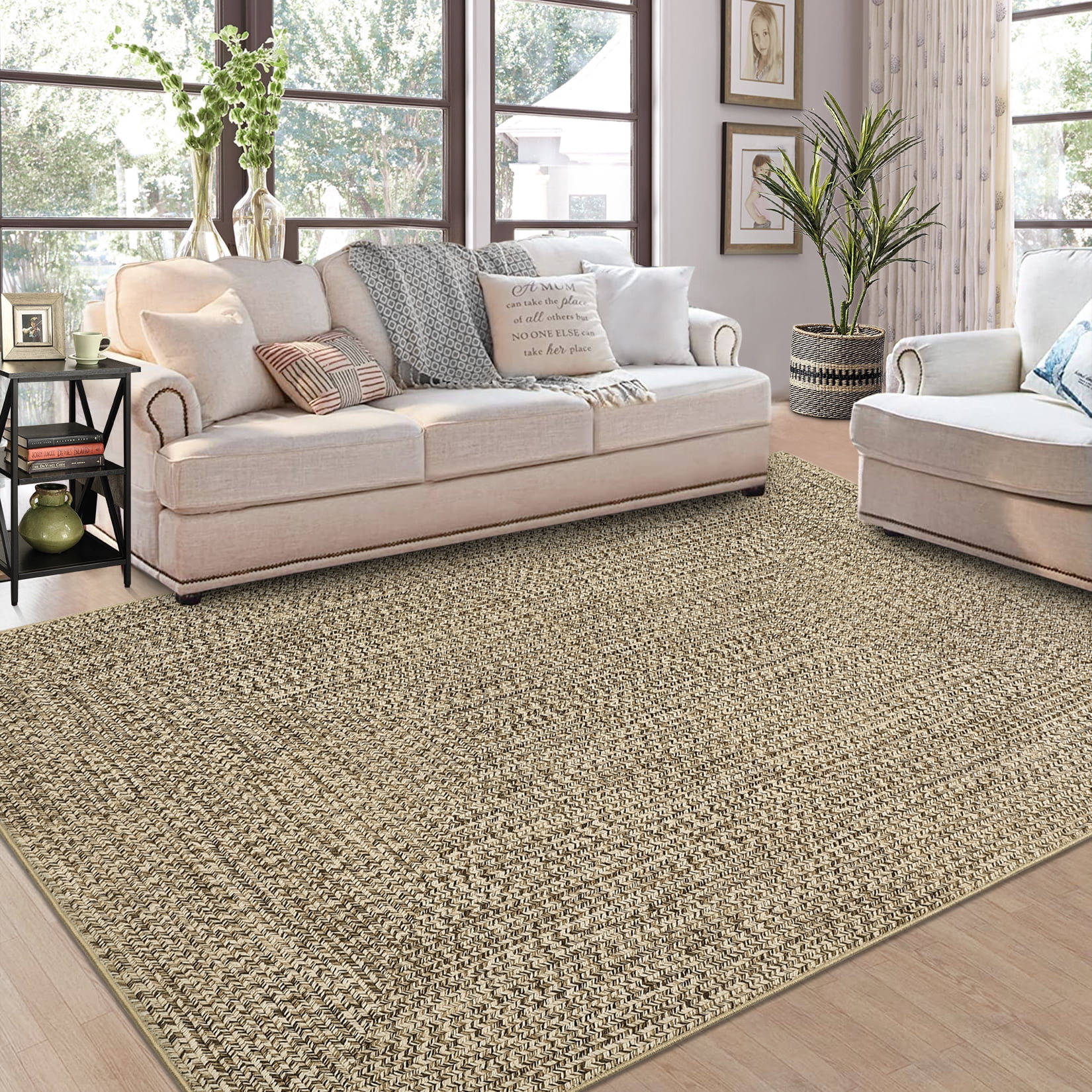 Garvee 8'x10' Area Rugs Braided Print Rug, Machine Washable Indoor Rug Non-Slip Low Pile Farmhouse Solid Carpet for Bedroom, Living Room, Dining Room Office, Yellow
