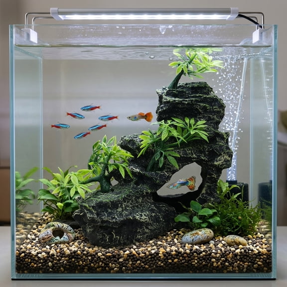 Resin Aquarium Mountain Cave Ornament, Rock Look Fish Tank Decoration, Colorfast Aquascaping Landscape Decor for Home Office