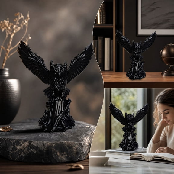 Cheap Halloween Decorations Oudoor Indoor -- Black Owl Statue Resin Owl Figurine Perched On Tree Stump Gothic Owl Sculpture Tabletop Decor For Home Office Shelf Desktop Halloween Decoration