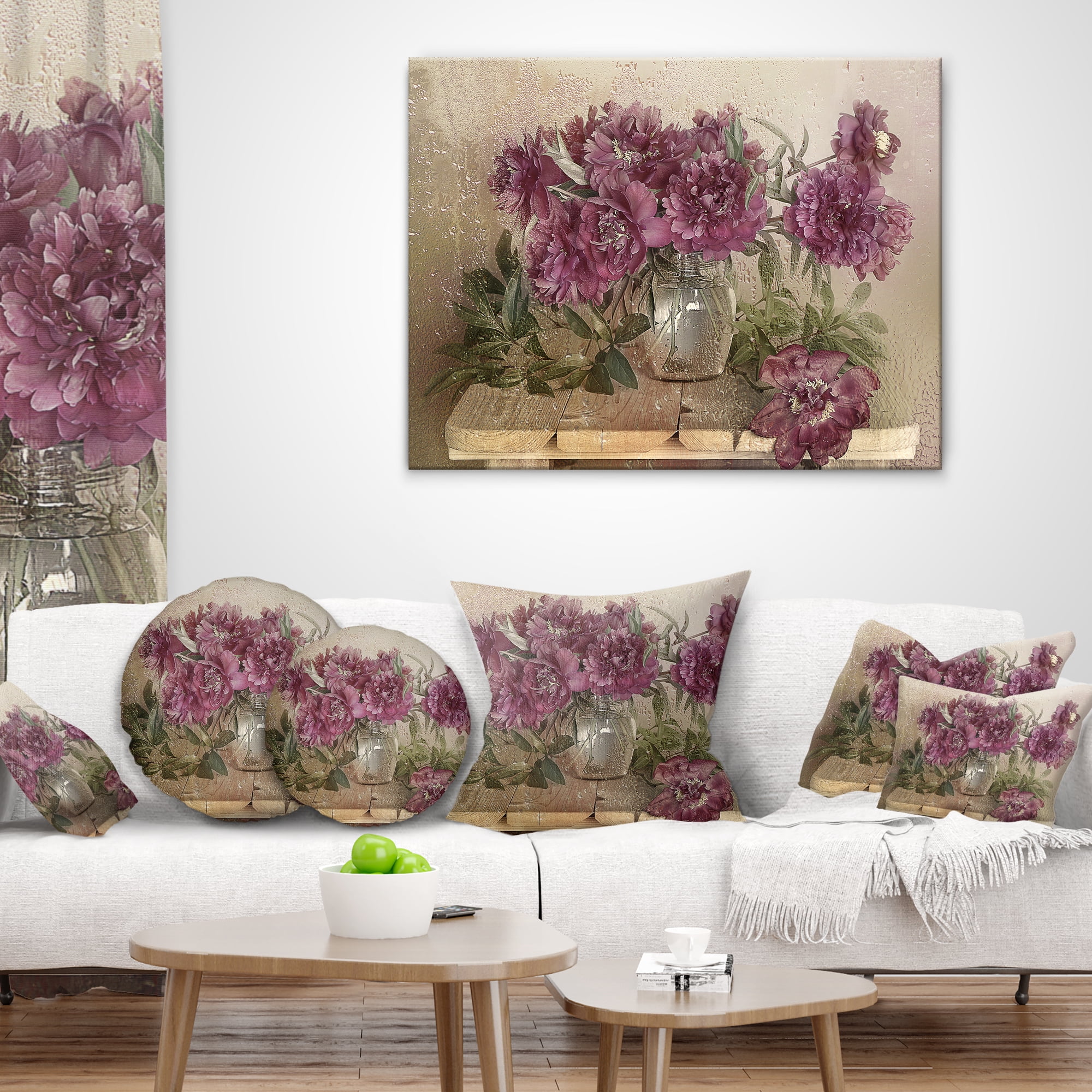 Designart Bouquet of Pink Peonies - Floral Throw Pillow - 16x16