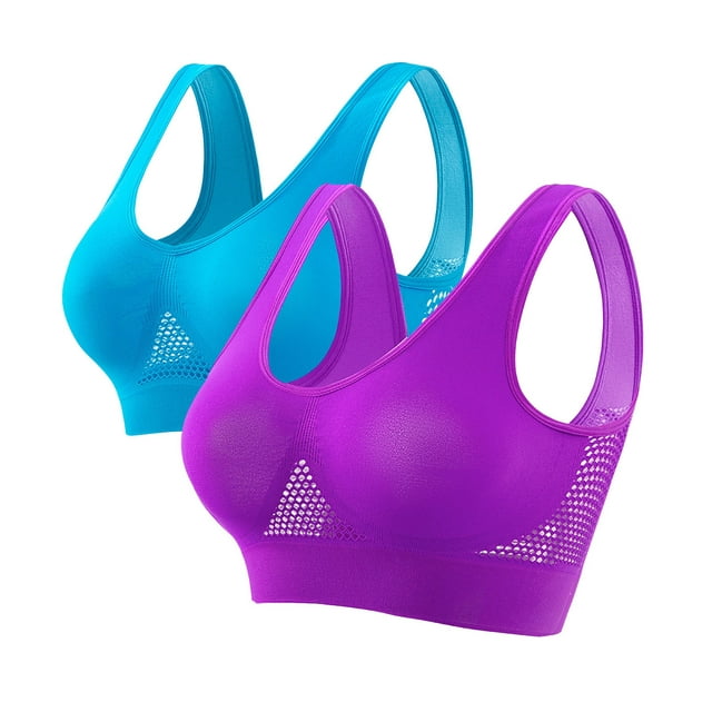 Styesk 2PCs Sports Bras for Women Plus Size Bra with High Support No Underwire Padded Breathable Bra Full Coverage Underoutfit Bras Comfortable Everyday Workout Push Up Bras