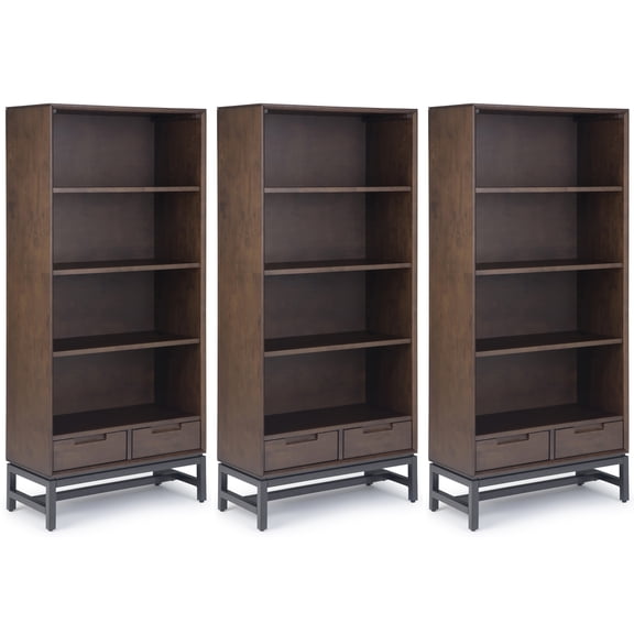 Simpli Home Banting 30W Bookcase (Set of 3) in Walnut Brown