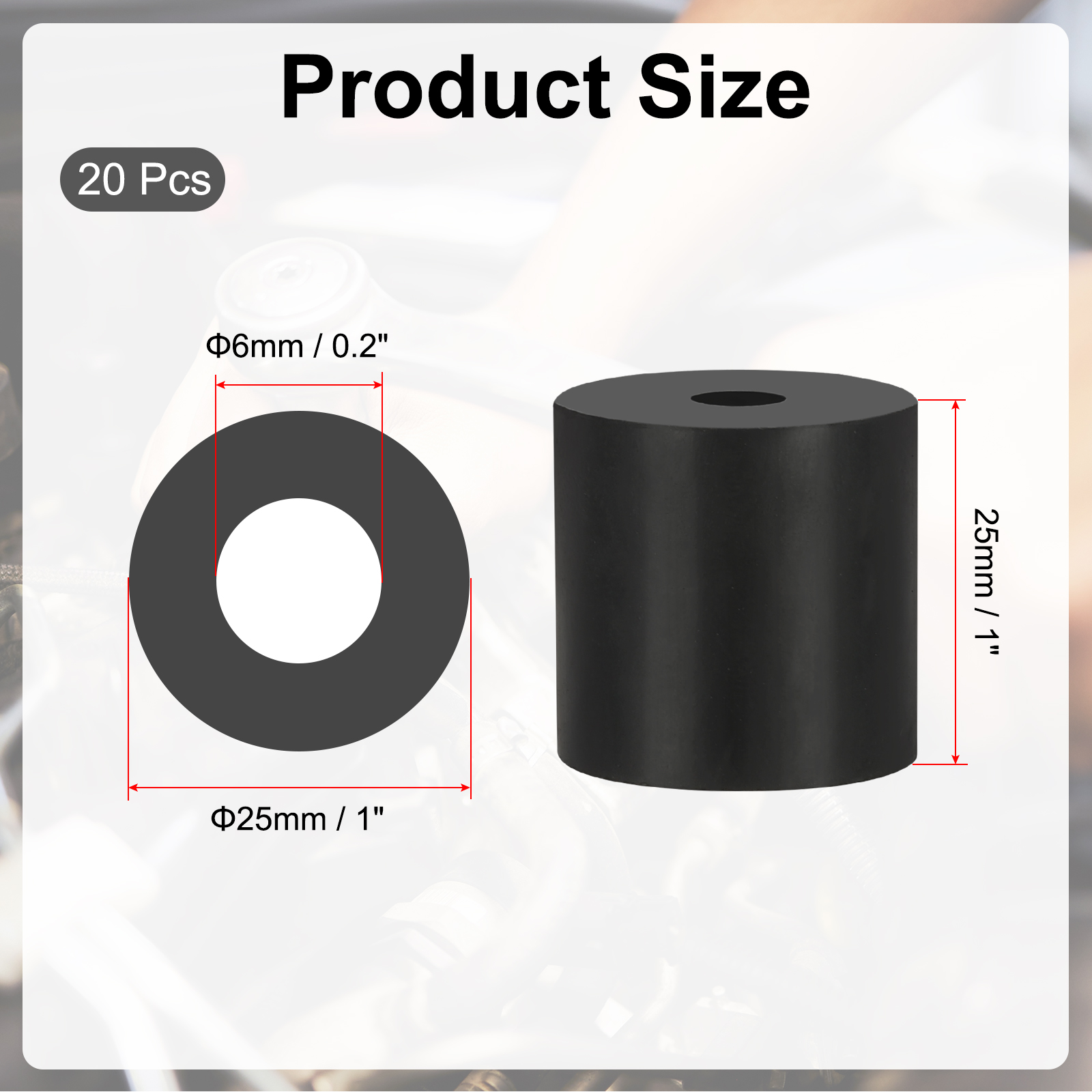 Uxcell 20 Pcs 0.2"ID x 1"OD x 1"T Multi Purpose Rubber Spacer