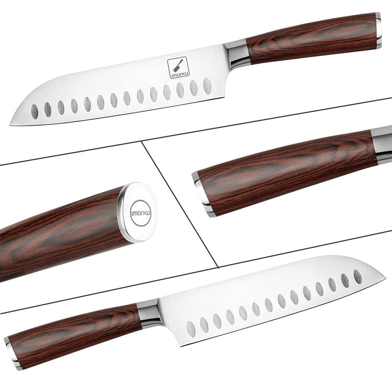 Kuma Santoku 7 inch - Razor Sharp Kitchen Knife - Japanese Style Multipurpose Chef's Knife with Comfortable Handle & No-Fatigue Design - Cut Meat