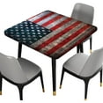 thumbnail image 2 of American Flag Square Fitted Tablecloth, Flag Textured US Backdrop Table Covers, Fits 36x36 in Table, Elastic Edge Table Cloth for Outdoor Independence Day Party Banquet Dinner Use, Red Grey, 2 of 6