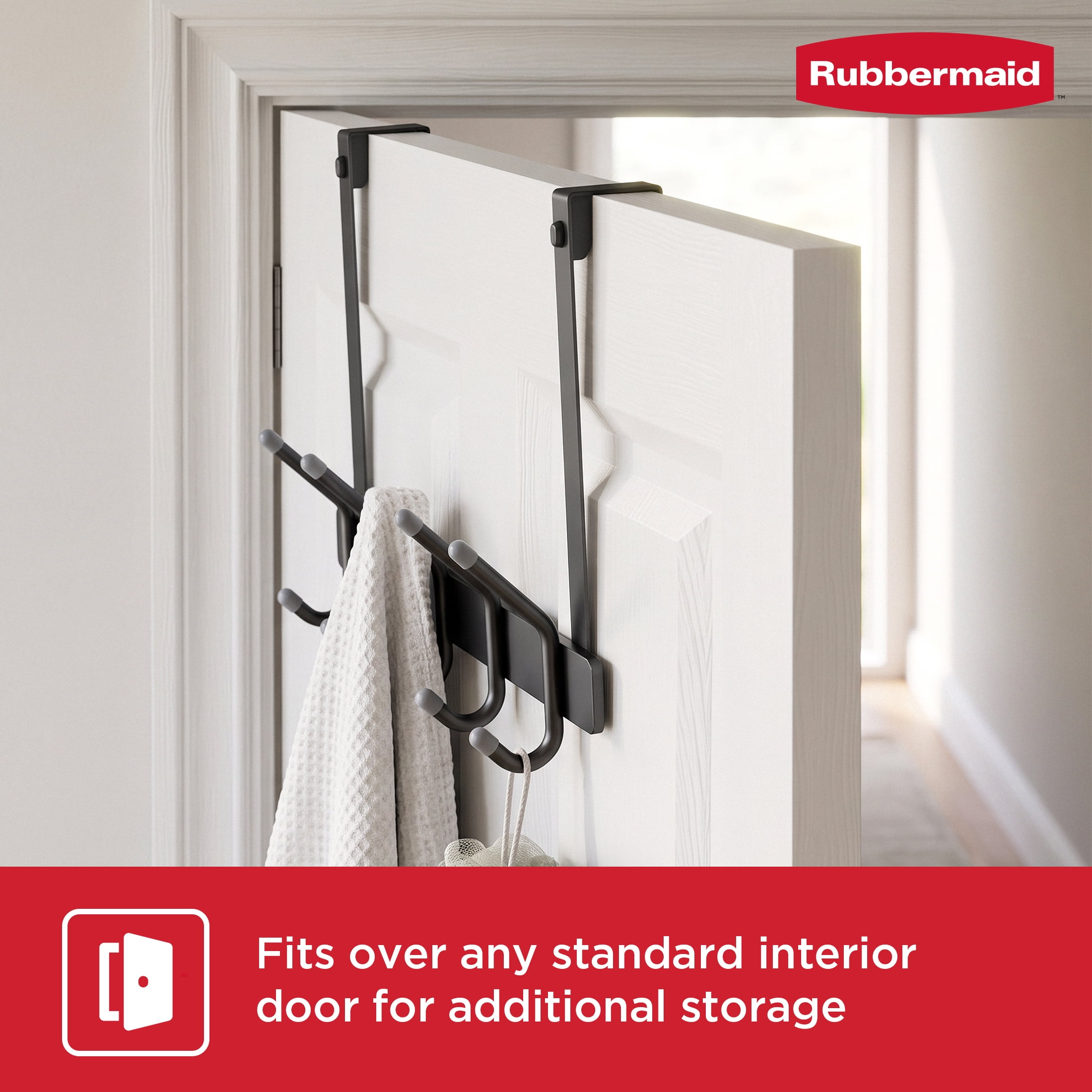 Rubbermaid 5 Double-Hook Over-the-Door Hook Rack, Gray