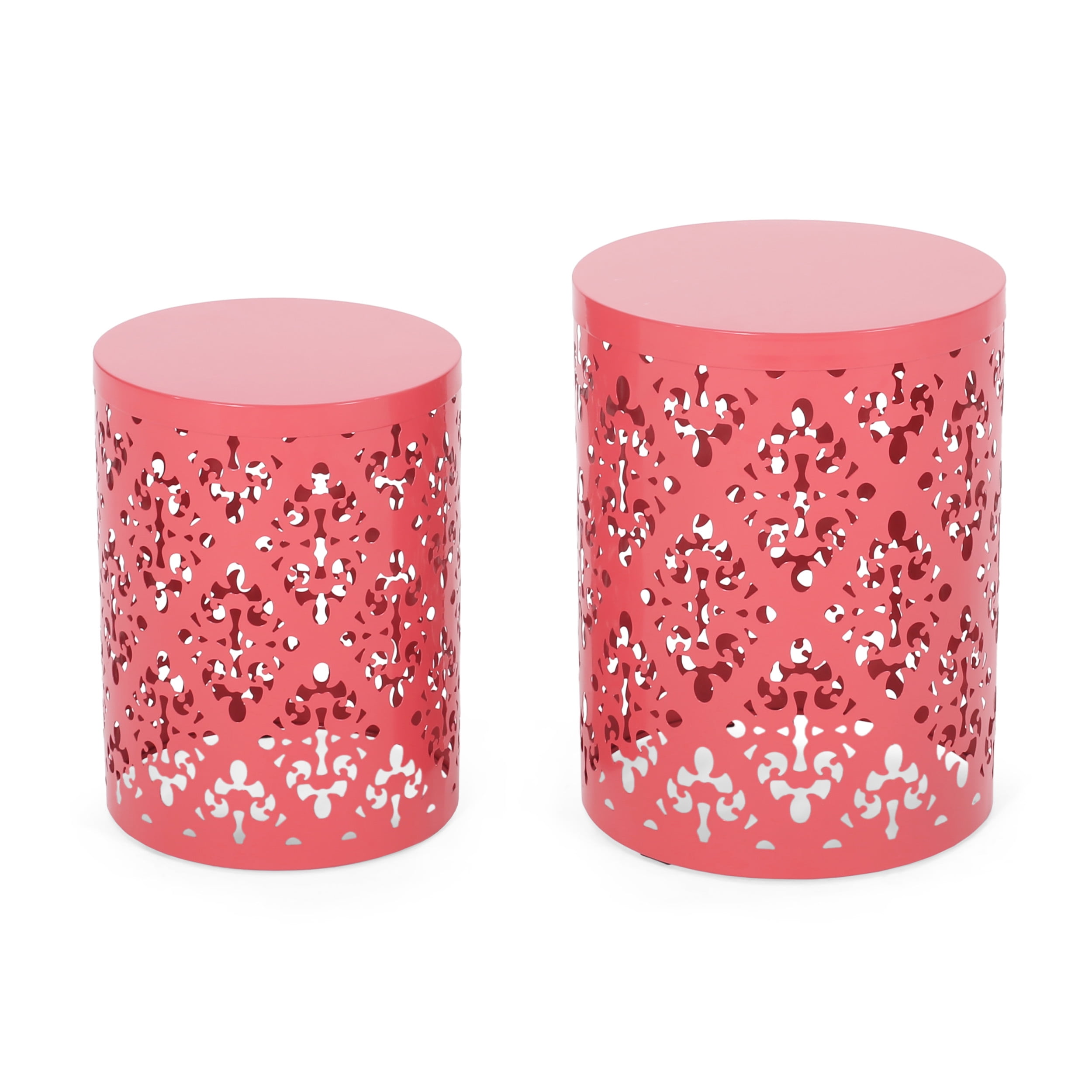Soto Metal Outdoor Side Tables, Set of 2, Dark Coral