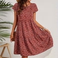 thumbnail image 4 of Liquidation d'Été 2025! Robe d'Été en Liquidation pour Femmes, Mode Femmes Imprimé Floral Manches Courtes Robe Confortable Col Rond Tenue de Vacances d'Été Élégante Robes à Volants Florales, 4 of 4
