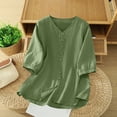 thumbnail image 2 of XPMWRP Women's Cotton Linen Button Down Short Sleeve Shirts Summer Loose V Neck Casual Oversized Solid Blouses Green XXL, 2 of 7