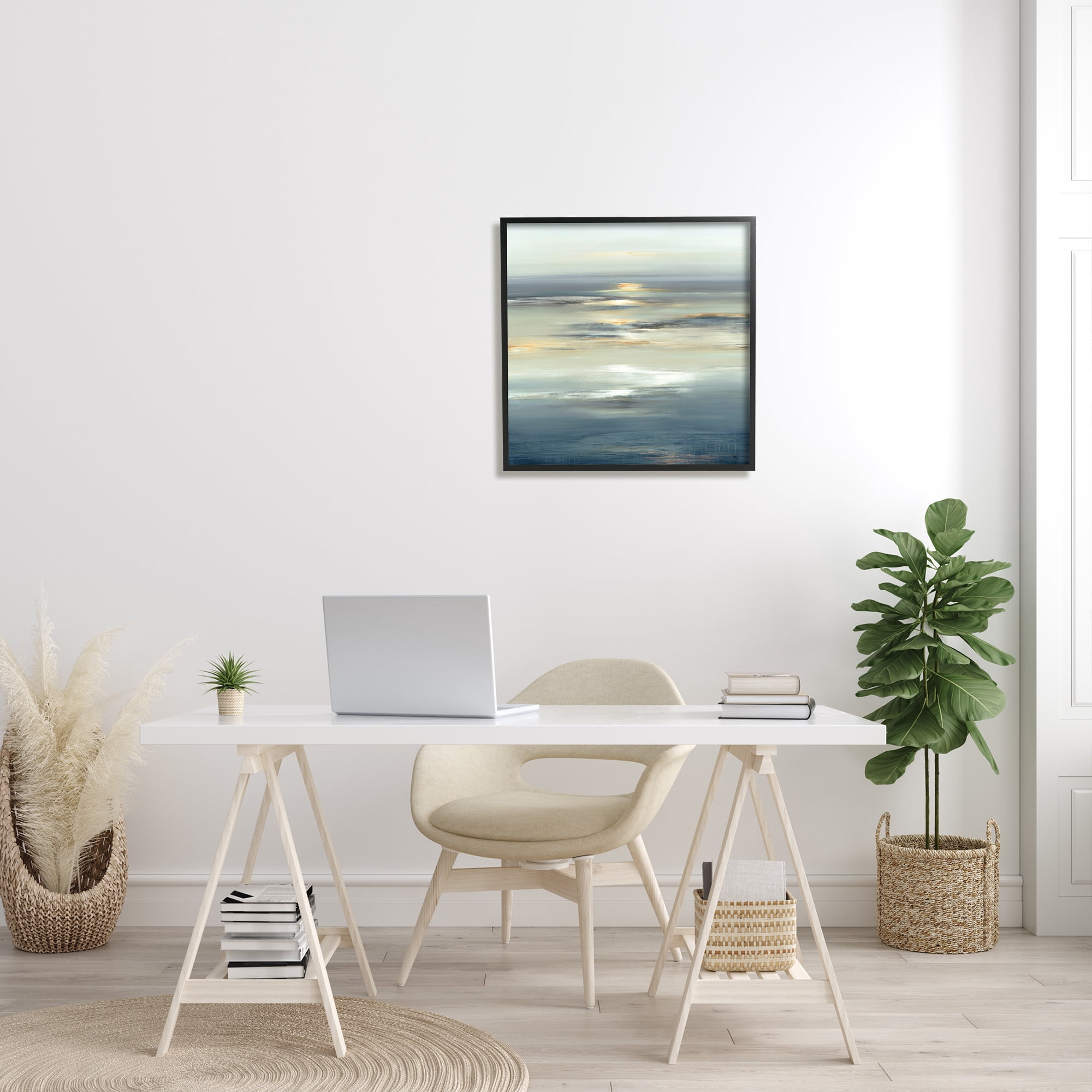Stupell Industries Abstract Tranquil Nautical Sunrise Reflection Grey Blue, 24 x 24, Designed by Lisa Ridgers
