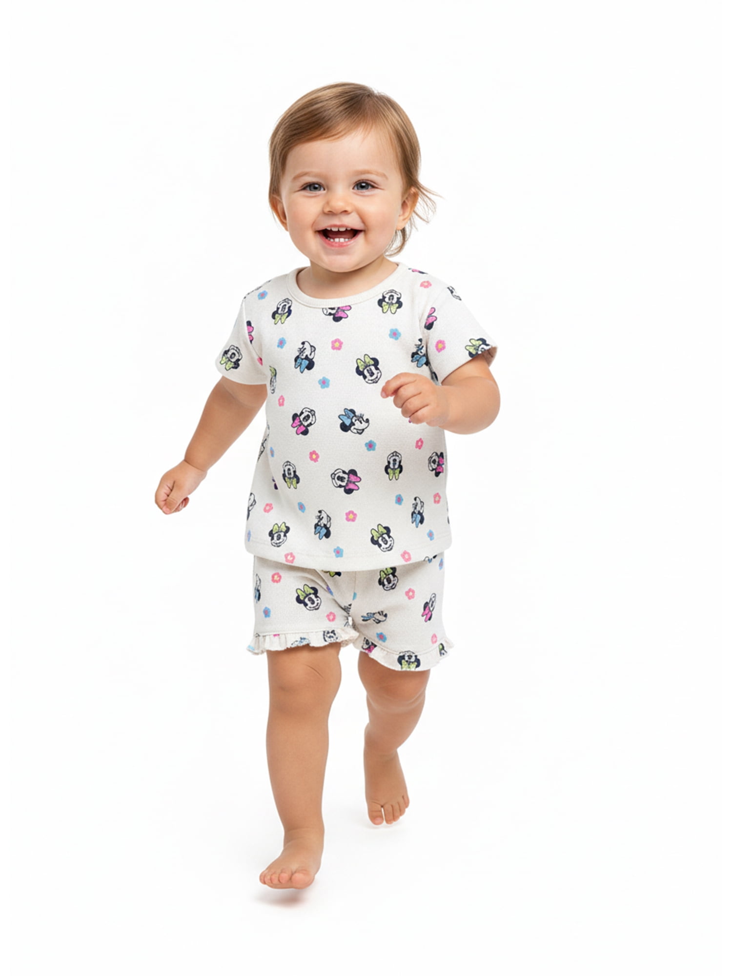 Minnie Mouse Baby Girls Textured Knit Top and Ruffle Shorts Set, 2-Piece, Sizes 0M-24M