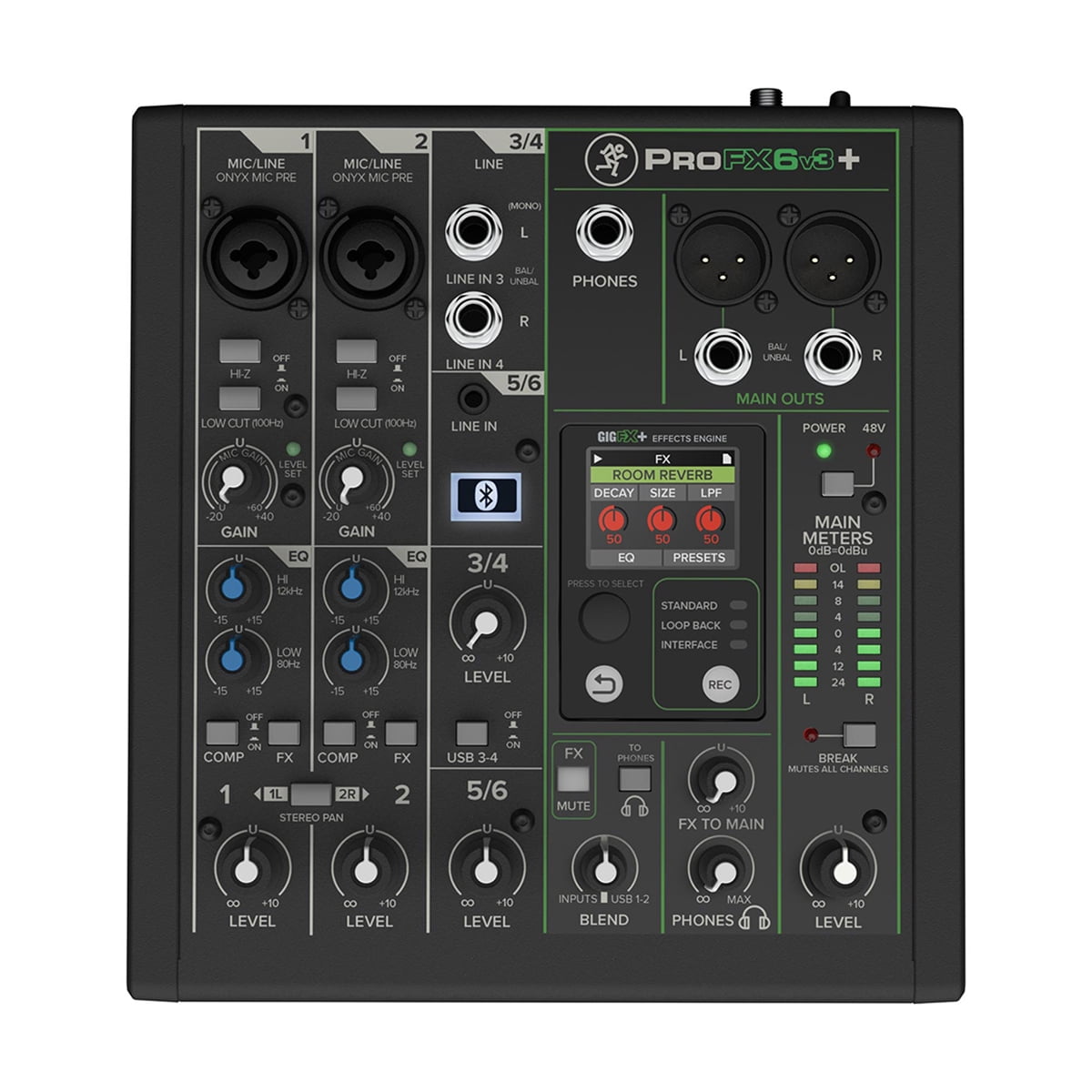 Mackie ProFX6v3+ 6-Channel Bluetooth Analog Mixer with Enhanced FX, Bundle with TAPH100 Headphones and 2x 25' 3-Pin XLR Microphone Cable