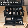 thumbnail image 4 of Black Edition Military 10 Slot Watch Box for Men, Glass Top Display, Valet Tray, Watch Pillow Stands, 4 of 7