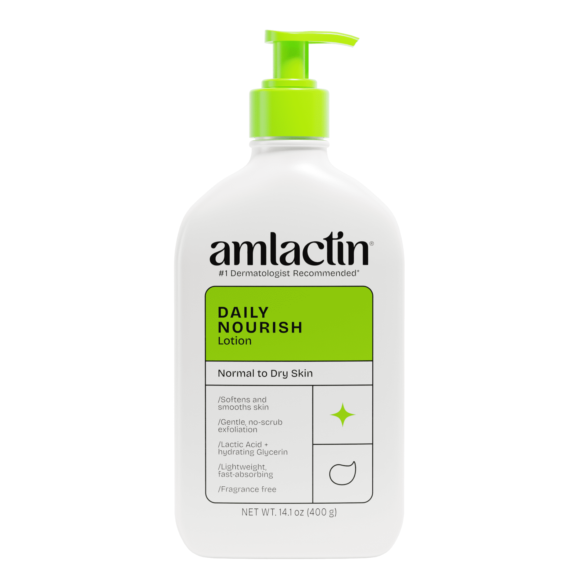 AmLactin Daily Nourish Body Lotion, 12% Lactic Acid for Dry Skin Relief, Exfoliating, 14.1OZ
