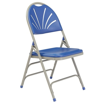 High Back Plastic Lawn Chairs NPS® 1100 Series Deluxe Fan Back With Triple Brace Double Hinge Folding Chair, Blue (Pack of 4) ()