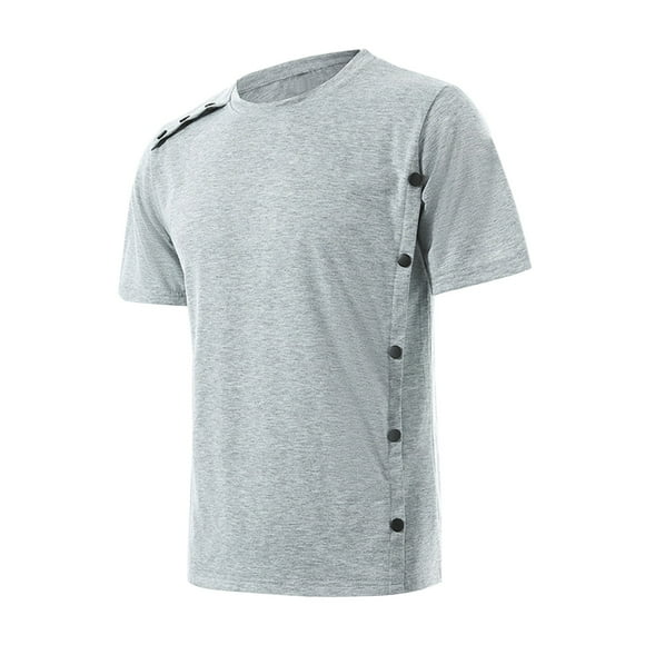 AherBiu Mens T-Shirts Short Sleeve Shirts for Men with Multi Button Shirts Summer Solid Causal Tee Shirts for Men