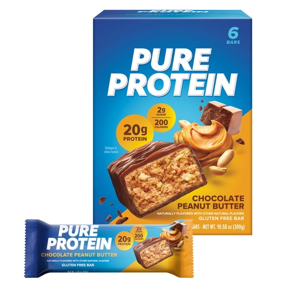 Pure Protein Bars, Chocolate Peanut Butter, 20g Protein, Gluten Free, 1.76 Oz, 6 Count