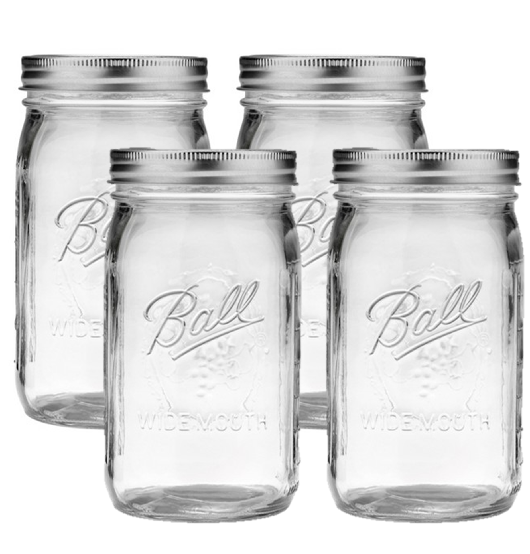 Ball Glass Mason Jar with Lid & Band, Wide Mouth, 32 Ounces, 4 Count ...